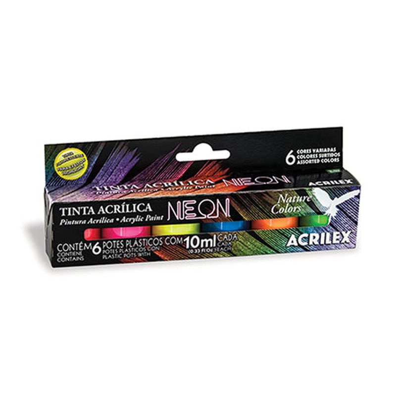 GENERICO - SET PINTURA ACRÍLICA NEON 6 COLORES 10 ML