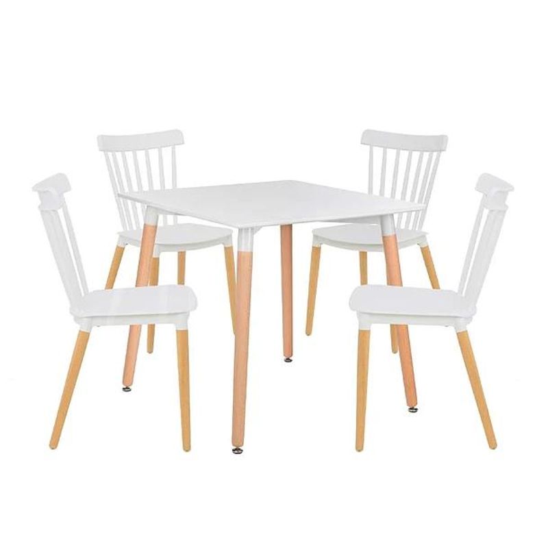 KLIK - Comedor Mesa Eames Cuadrada Blanca + 4 Sillas Windsor Blanca