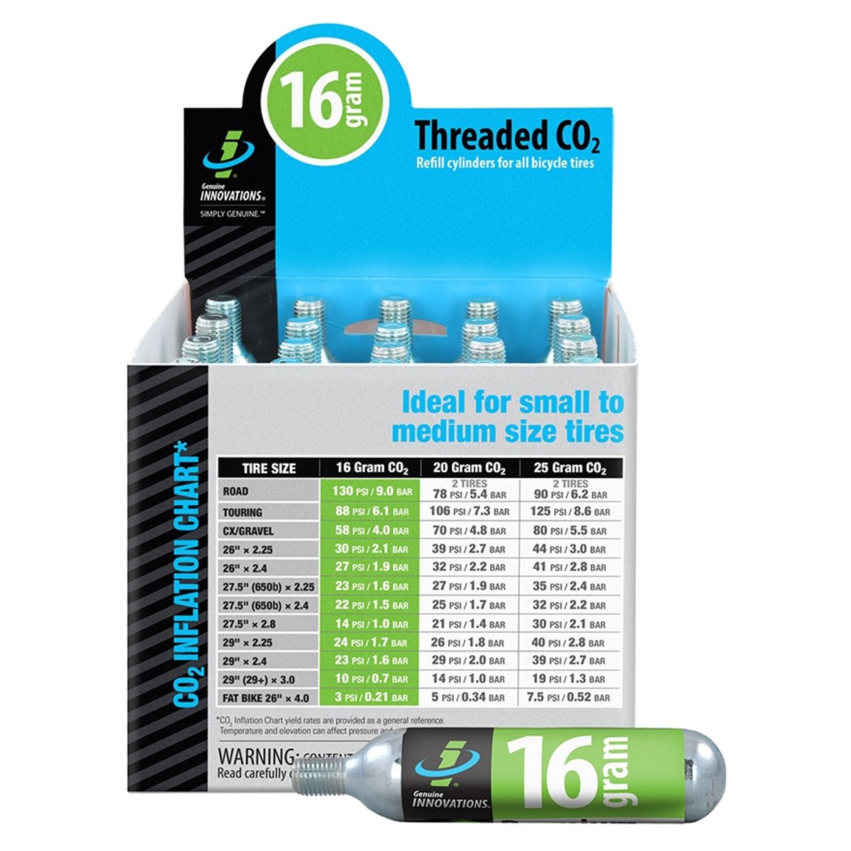 GENUINE INNOVATIONS - Cartuchos de CO2 16 gr. Pack de 20 unidades