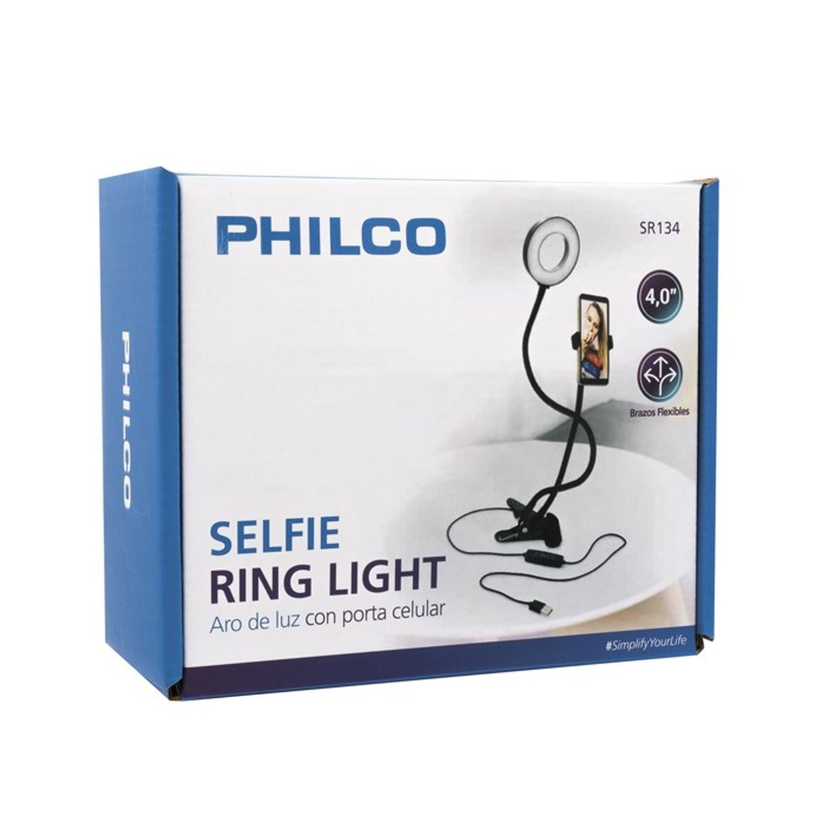 PHILCO - Soporte Tipo Clip Para Smartphone Con Aro De Luz