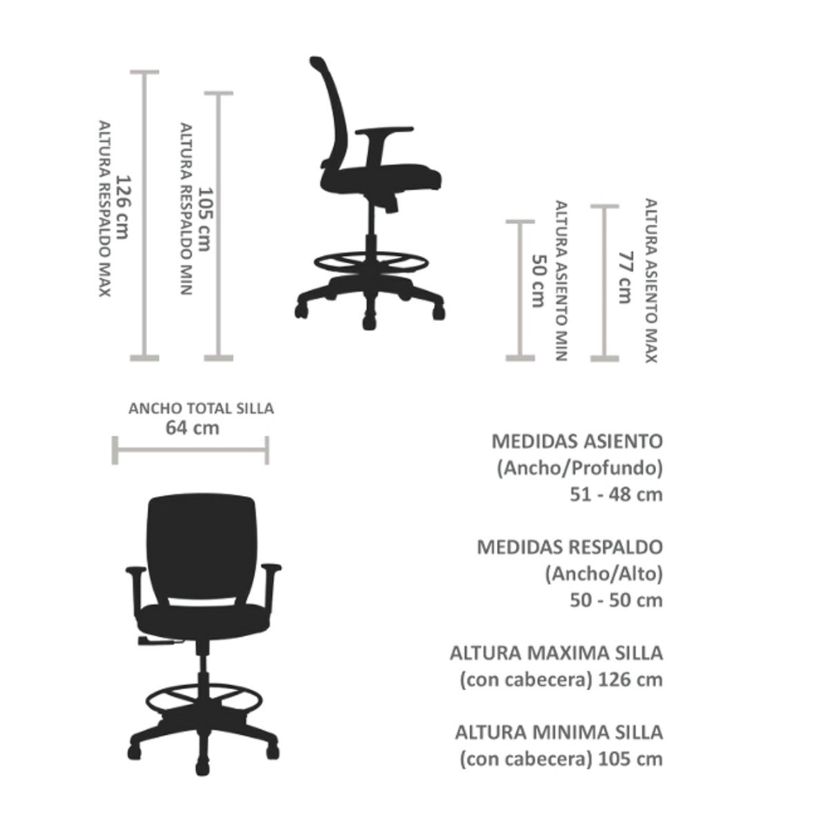 BOOKSTORE - Silla Cajero Job con aro reposa pies acero y Brazos