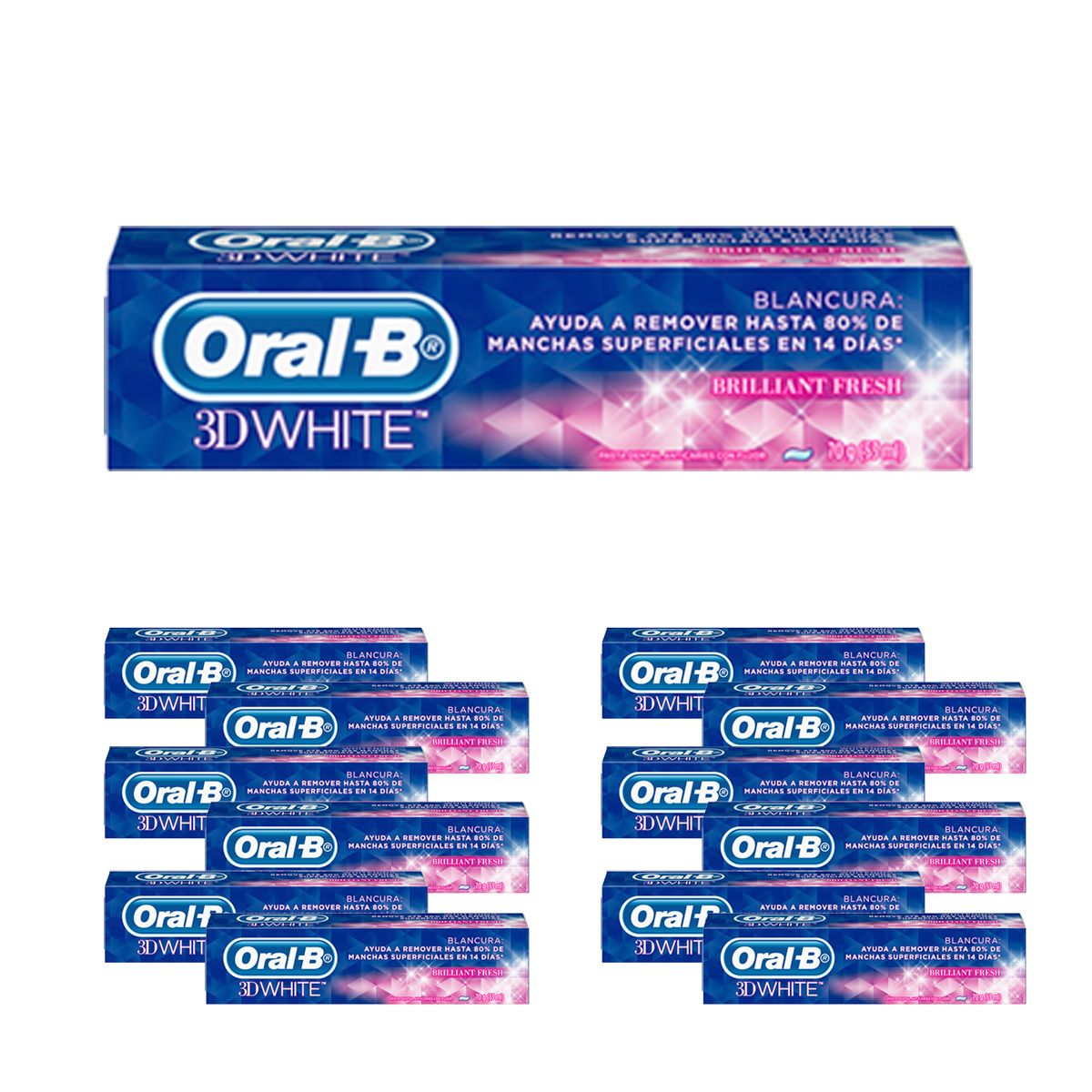 ORAL B - Pack 12 Pasta Dental Oral-B 3d White Brilliant Fresh 70 Grs
