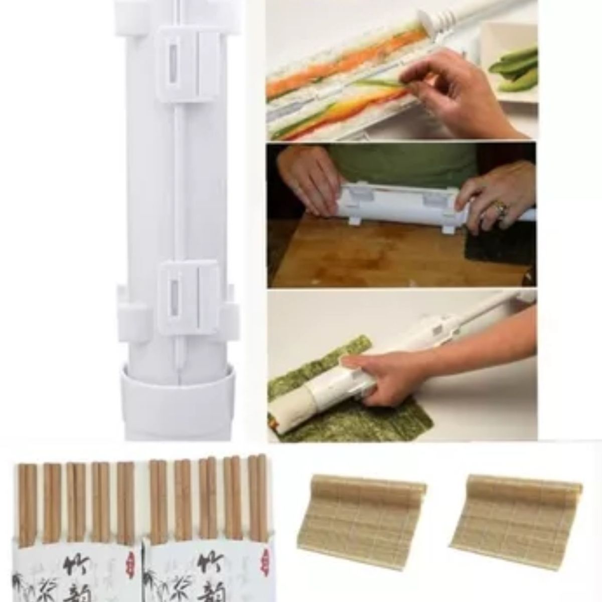 OEM - Set Prensa + Rodillo Esterilla + 10 Palitos Para Sushi