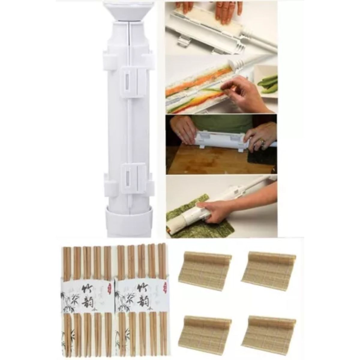 OEM - Set Prensa + Rodillo Esterilla + 10 Palitos Para Sushi