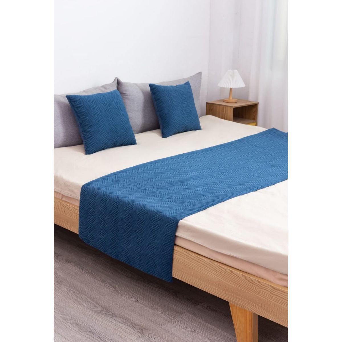 GENERICO - Piecera terciopelo azul dos plazas y king 2 fundas de cojin