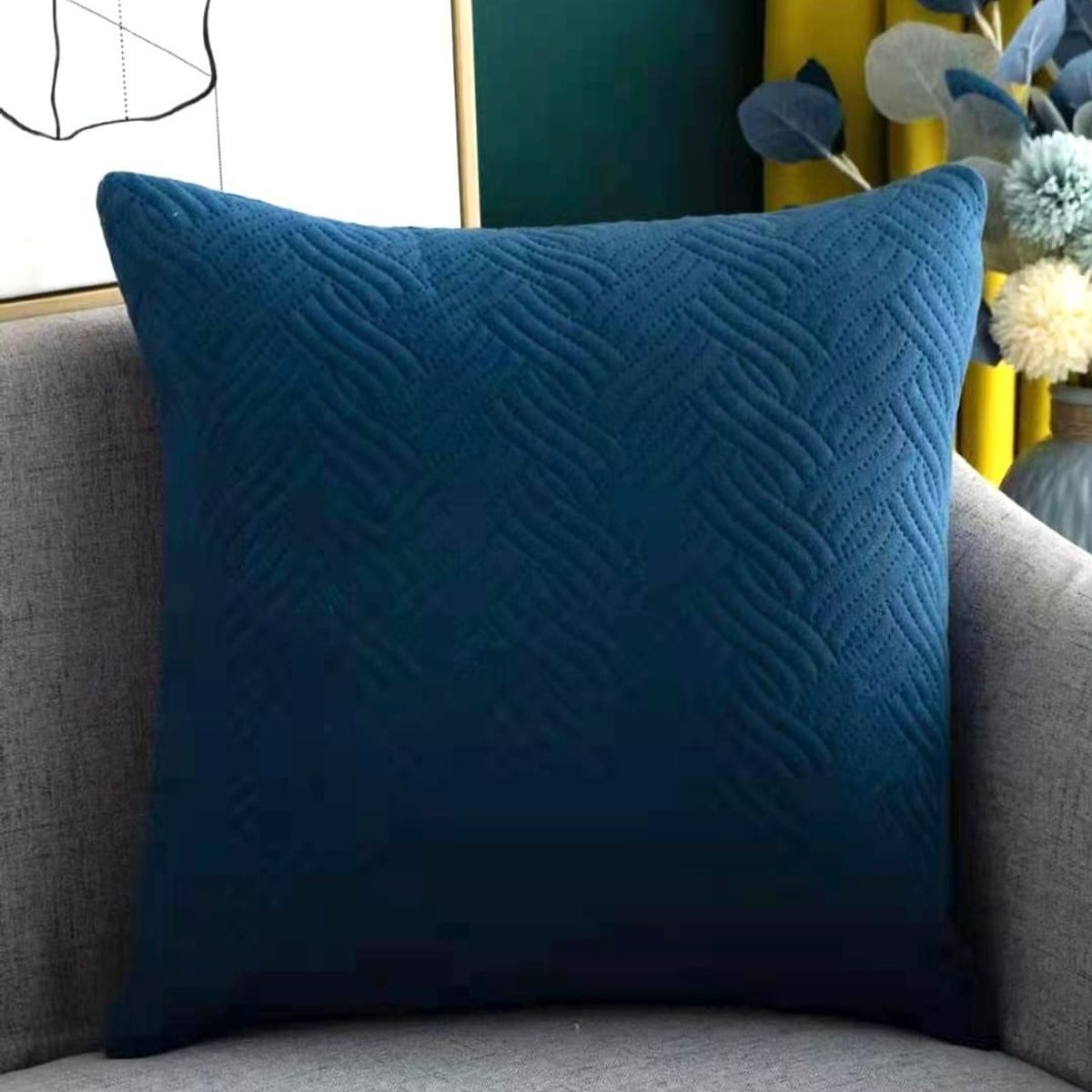 GENERICO - Piecera terciopelo azul dos plazas y king 2 fundas de cojin