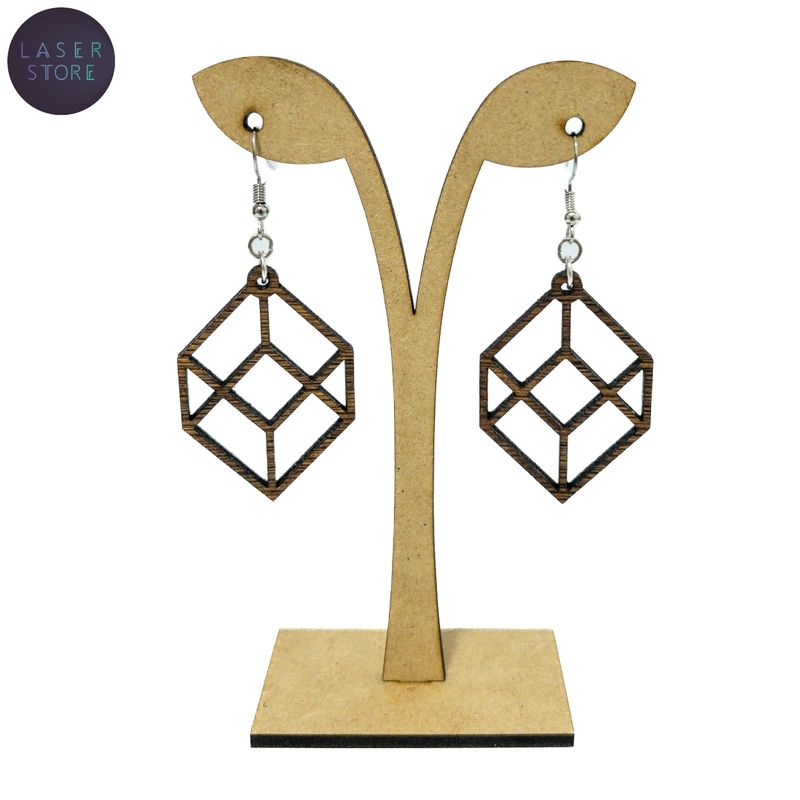 GENERICO - Aretes Mujer Primavera Ilusión Cubo 3d Madera Chocolate