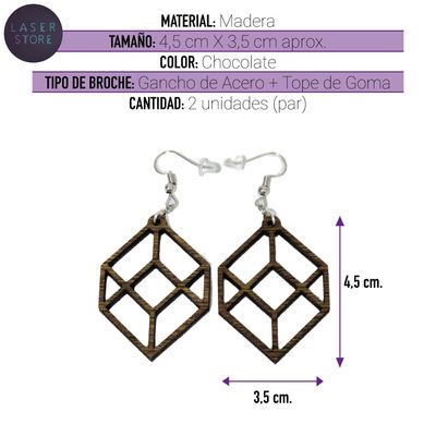 Imagen 2 del producto Aretes Mujer Primavera Ilusión Cubo 3d Madera Chocolate