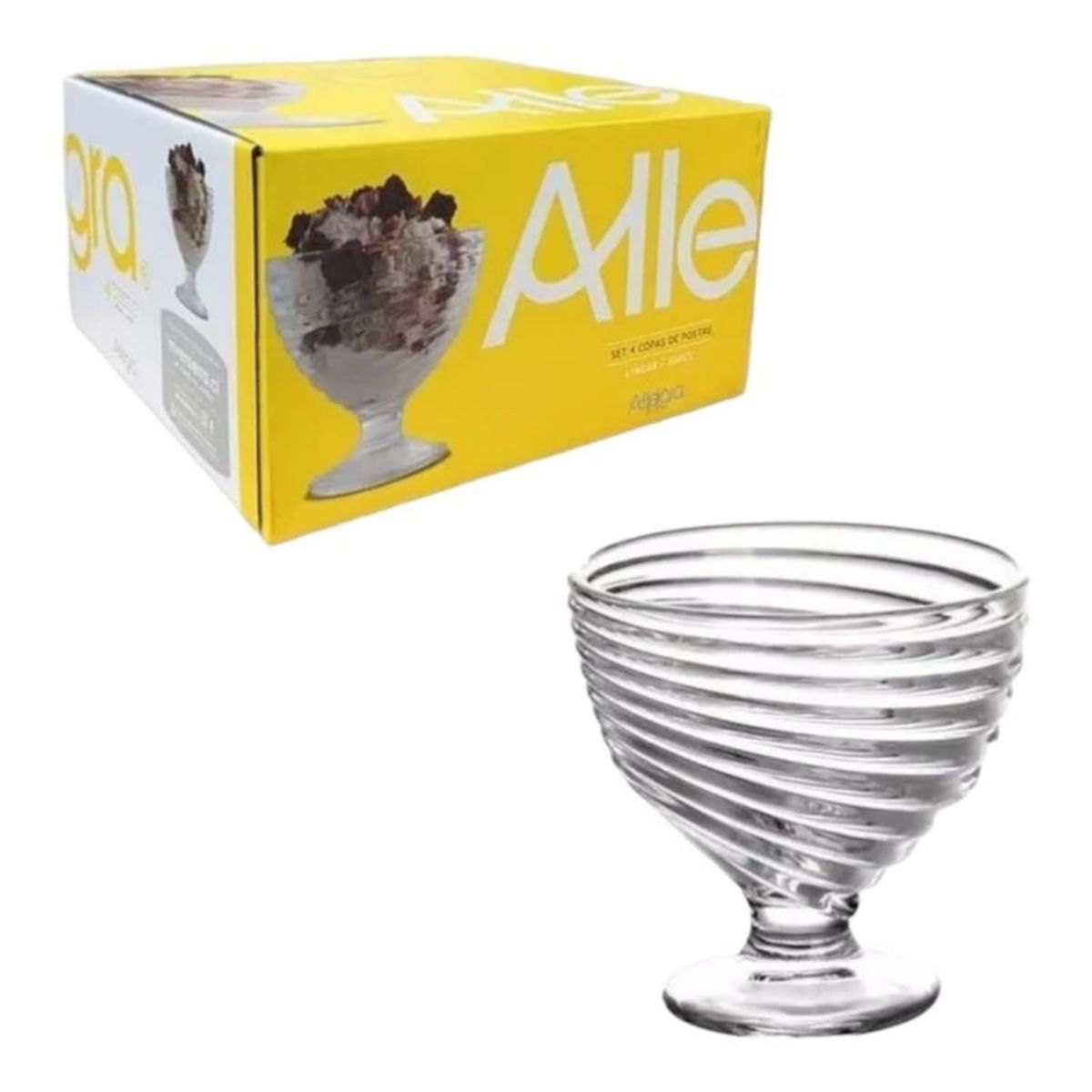 GENERICO - Juego de 4 Copas de Postre con Diseño de Líneas Allegra