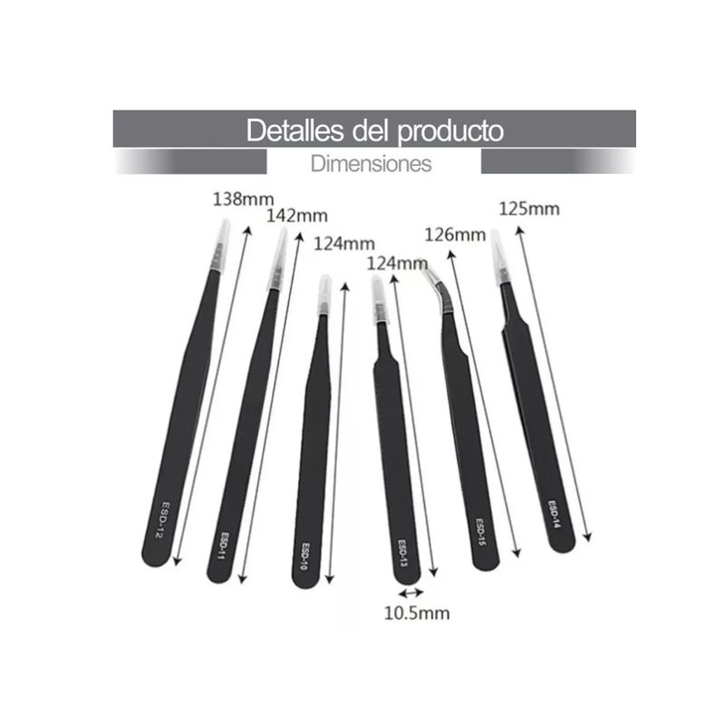 GENERICO - Set De 6 Pinzas Antiestática De Acero Inoxidable