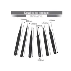 GENERICO - Set De 6 Pinzas Antiestática De Acero Inoxidable