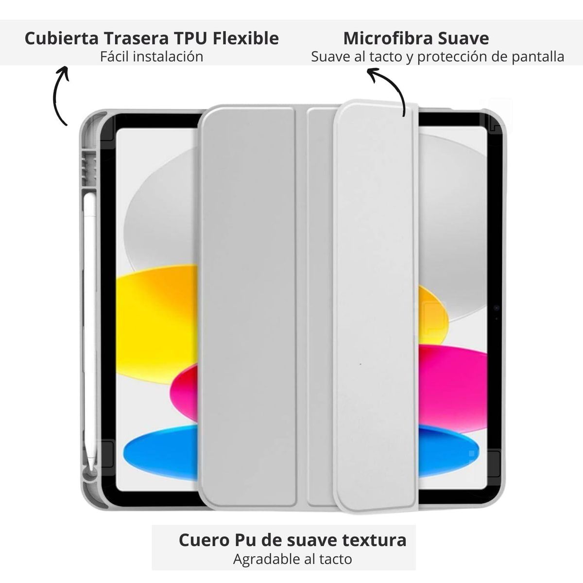 GENERICO - Funda Para iPad 10° Generación 10.9 Con Ranura Lápiz Pencil - Gris