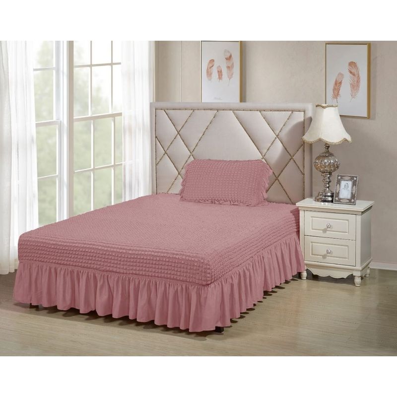 GENERICO - FALDON CUBRE COLCHON, 1.5 PLAZA, ACOLCHADO TURCO, UNICOLOR ROSA