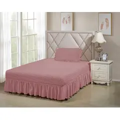 GENERICO - FALDON CUBRE COLCHON, 1.5 PLAZA, ACOLCHADO TURCO, UNICOLOR ROSA