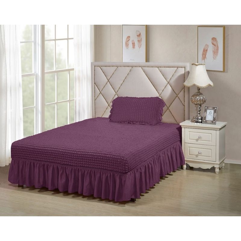 GENERICO - FALDON CUBRE COLCHON, 1.5 PLAZA, ACOLCHADO TURCO, UNICOLOR MORADO