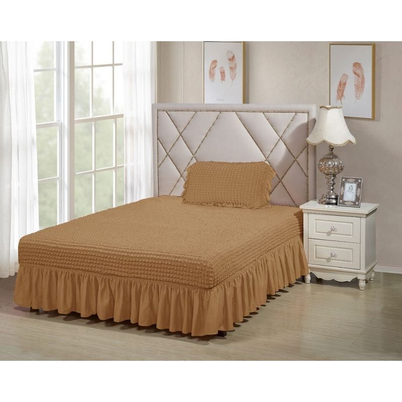GENERICO - FALDON CUBRE COLCHON, 1.5 PLAZA, ACOLCHADO TURCO, UNICOLOR BEIGE