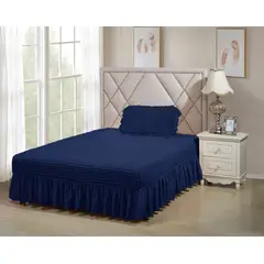 GENERICO - FALDON CUBRE COLCHON, 1.5 PLAZA, ACOLCHADO TURCO, UNICOLOR AZUL