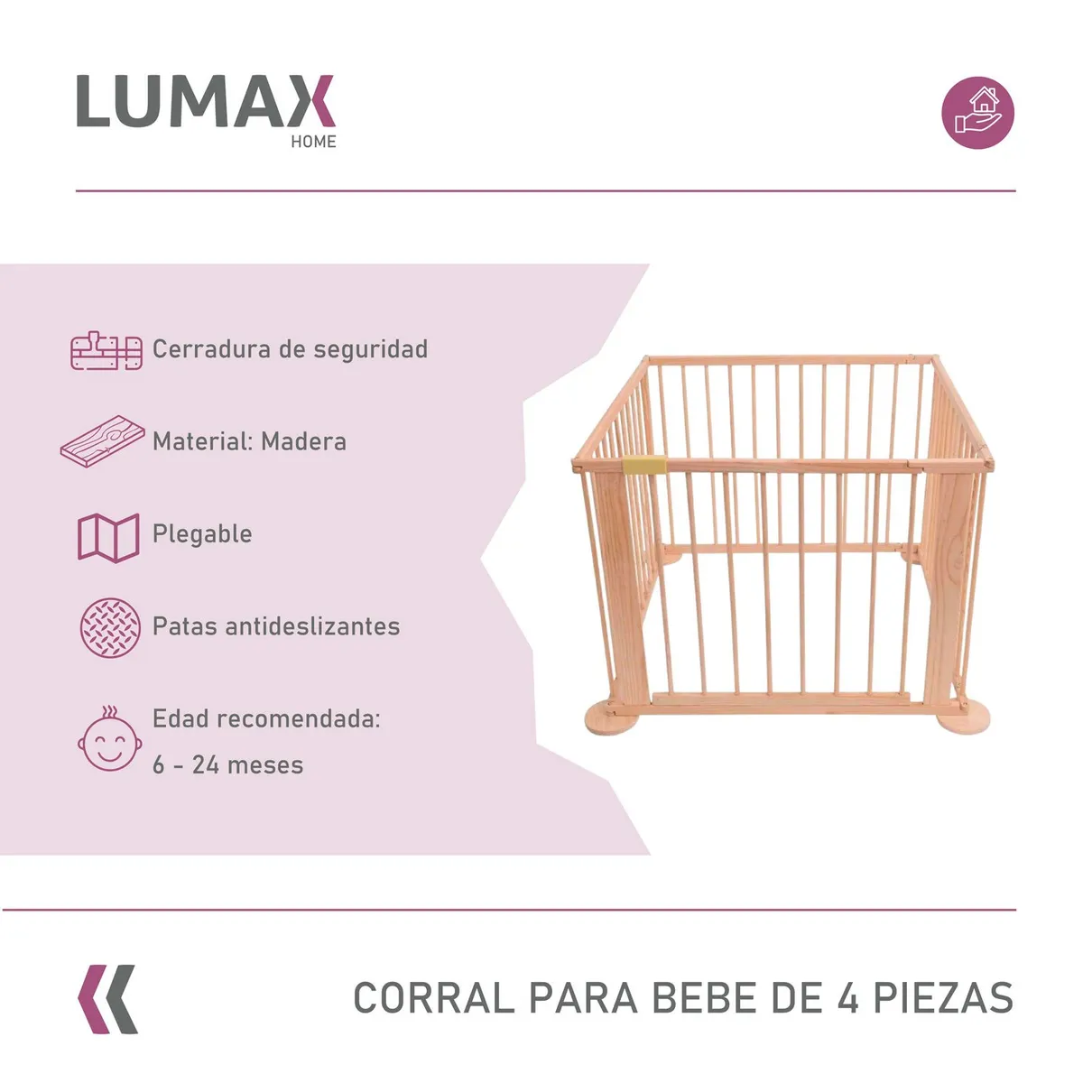 LUMAX - Corral De Madera Natural Para Bebes y Niños