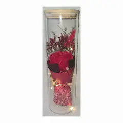 GENERICO - Ramo de rosas eterna con luz y cupula de cristal decoración roja