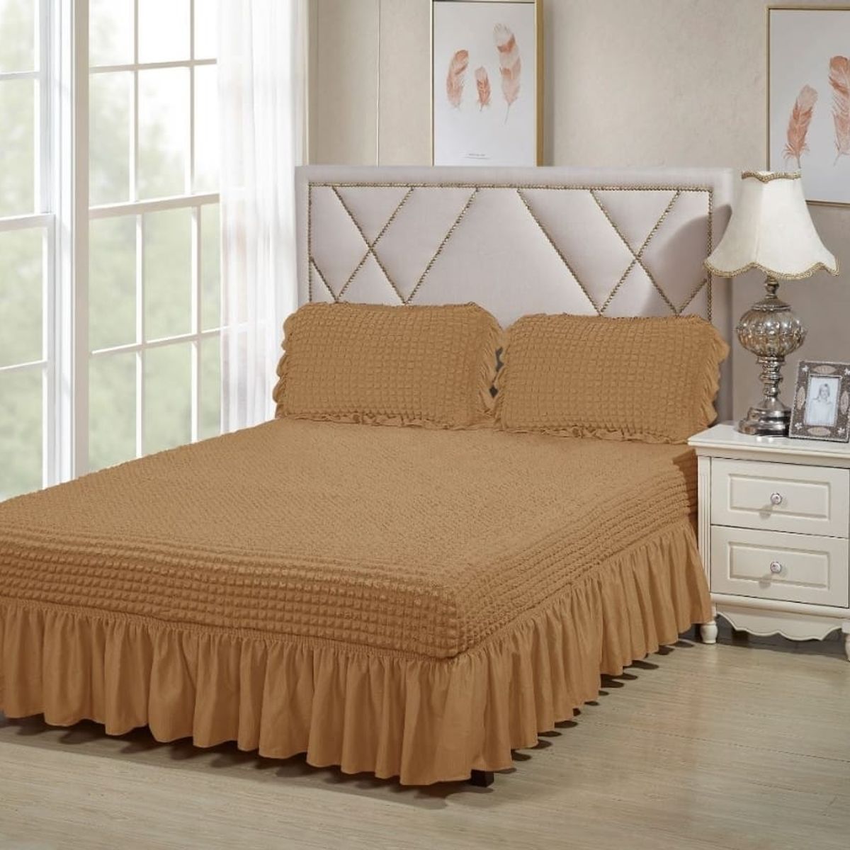 GENERICO - FALDON DOS PLAZA  ACOLCHADO TURCO, BEIGE UNICOLOR