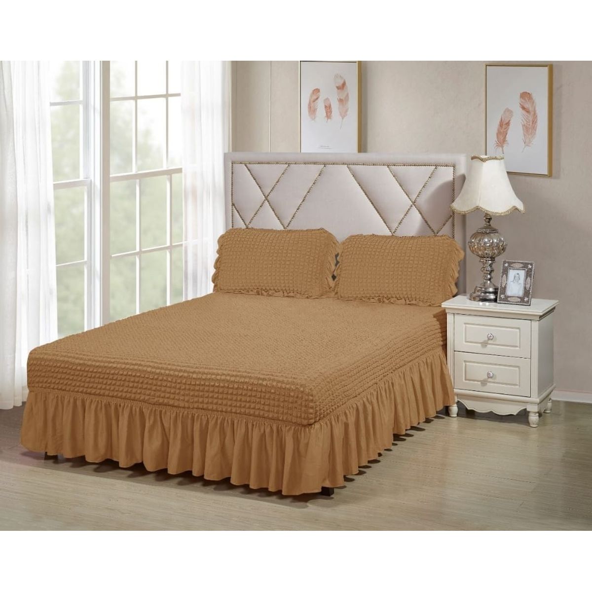 GENERICO - FALDON DOS PLAZA  ACOLCHADO TURCO, BEIGE UNICOLOR