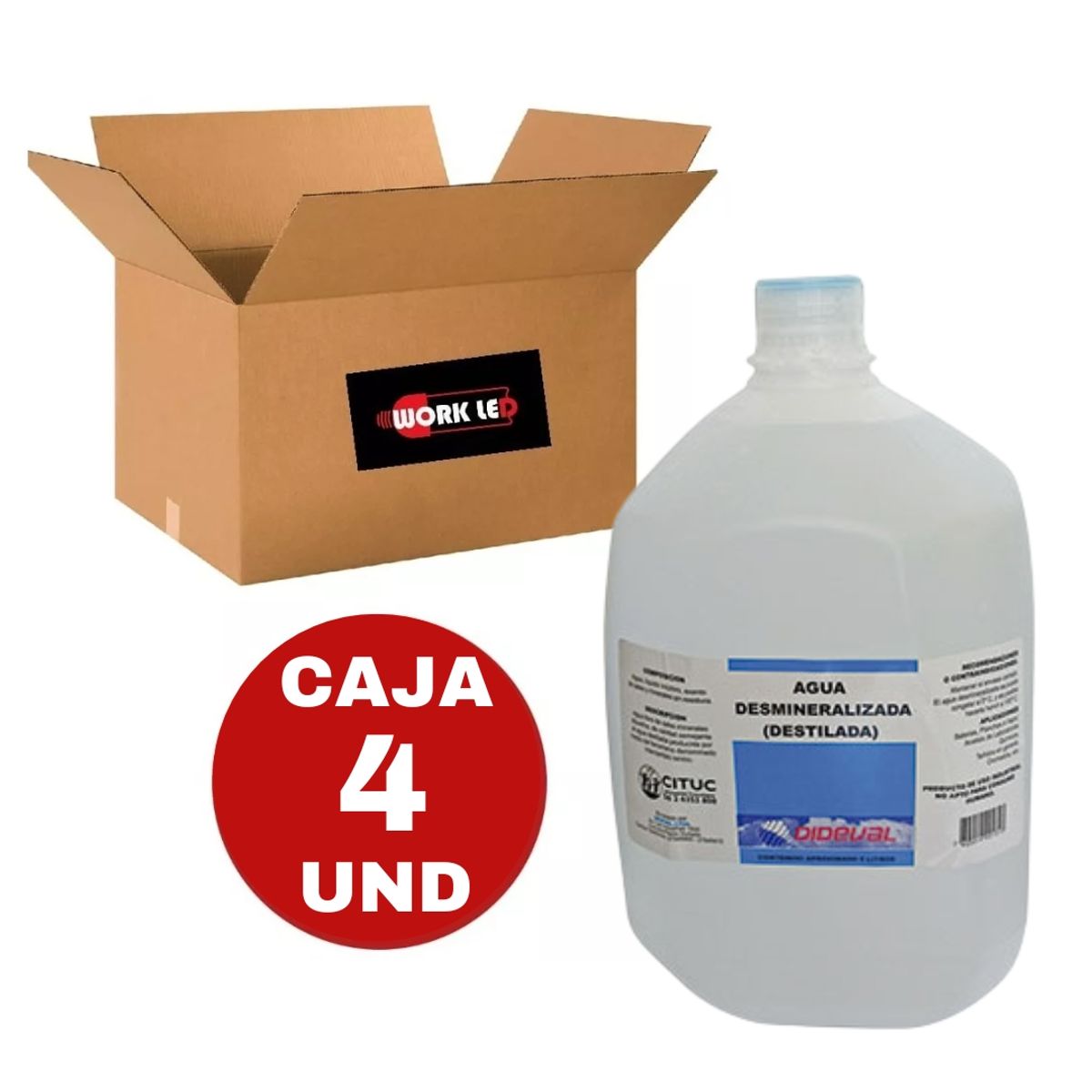 GENERICO - Agua Destilada Desmineralizada Bidon 5lts Dideval Caja 4 Und