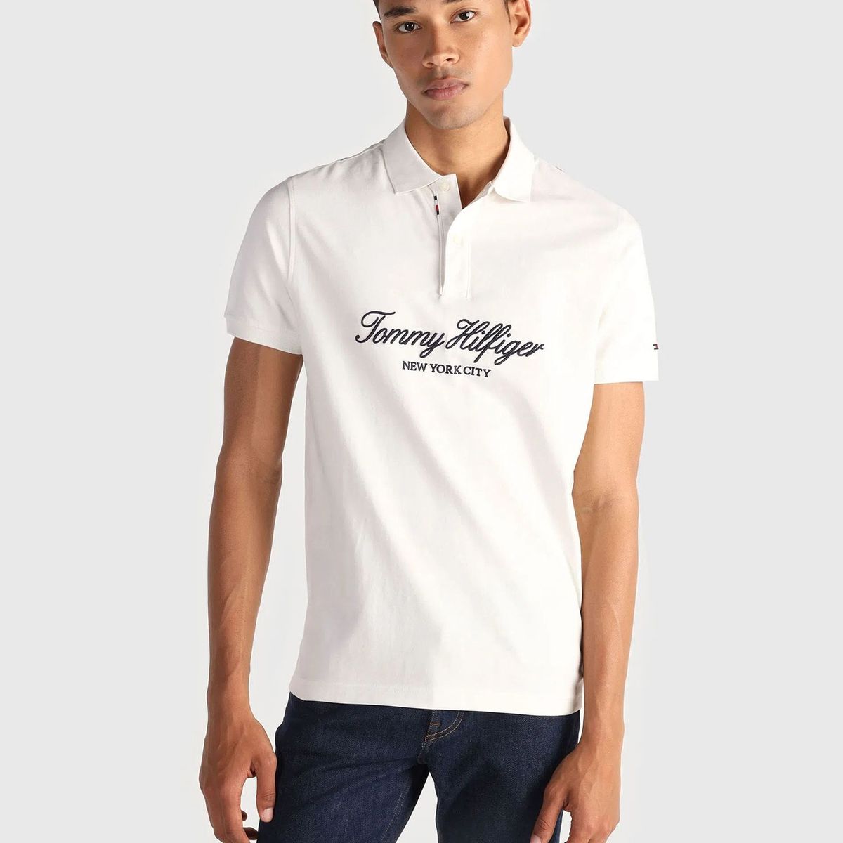 TOMMY HILFIGER - Polo Script Branded Regular Fit Blanco Tommy Hilfiger