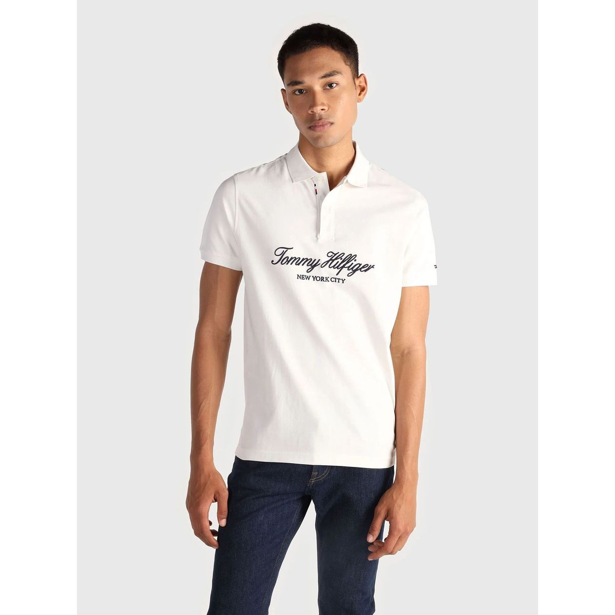 TOMMY HILFIGER - Polo Script Branded Regular Fit Blanco Tommy Hilfiger