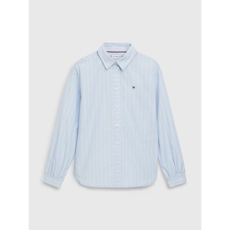 TOMMY HILFIGER - Camisa De Rayas Con Logo Celeste Tommy Hilfiger