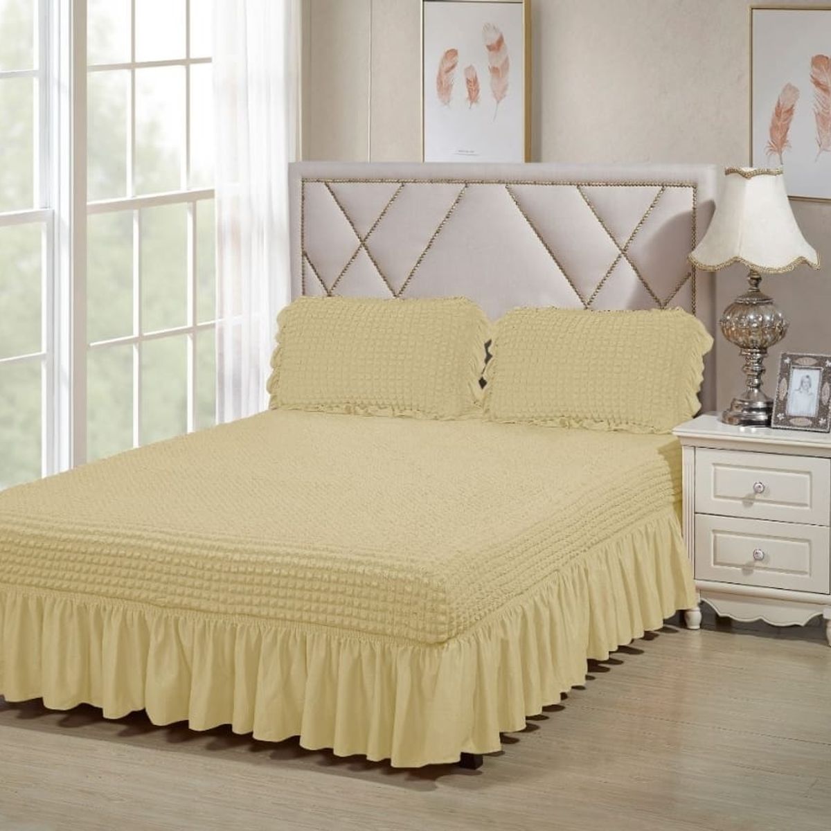 GENERICO - FALDON DOS PLAZA  ACOLCHADO TURCO, COLOR CREMA