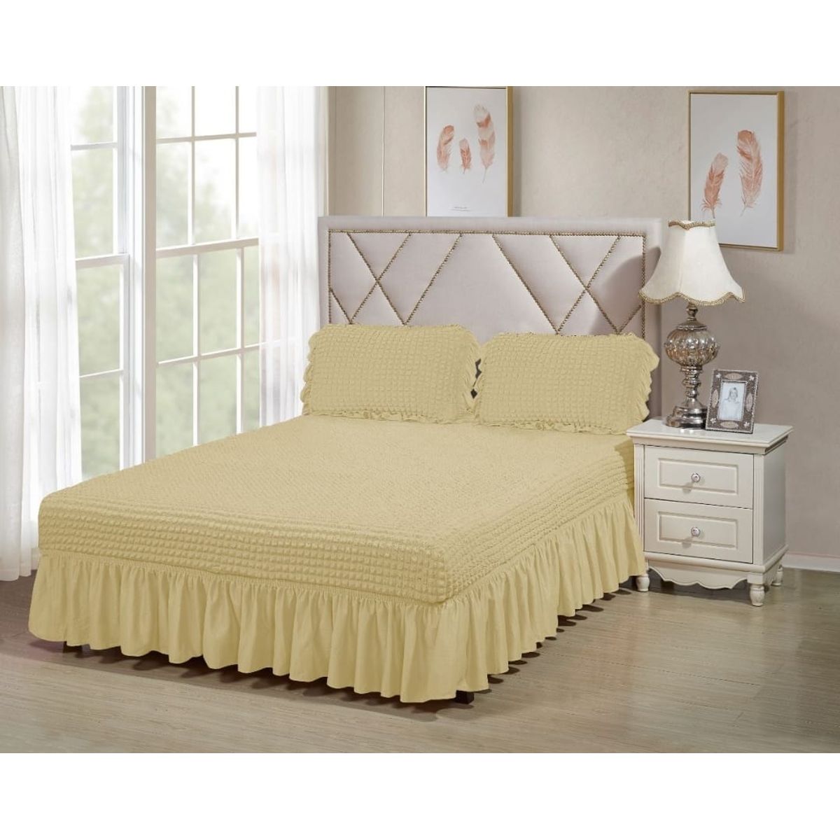 GENERICO - FALDON DOS PLAZA  ACOLCHADO TURCO, COLOR CREMA