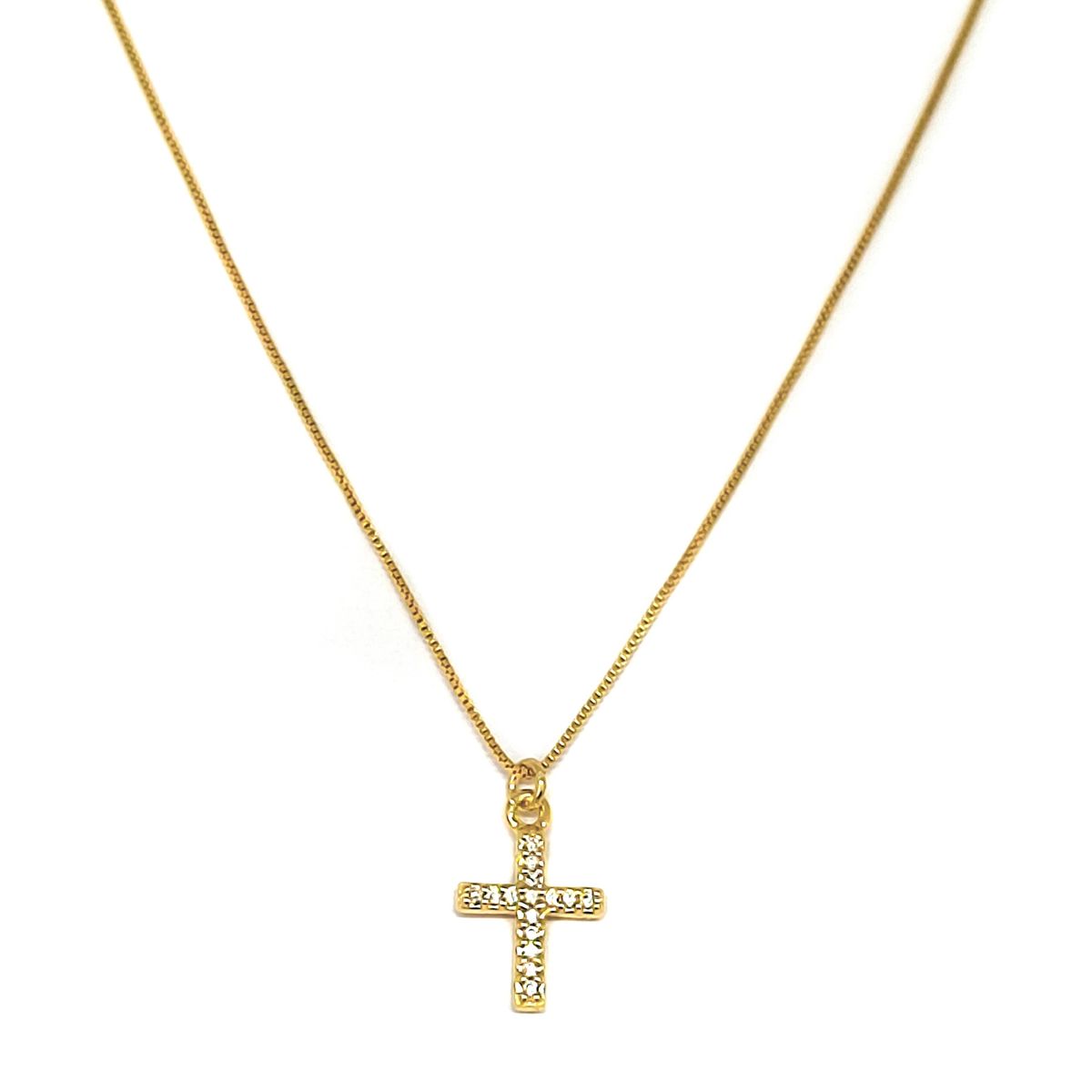COGGIOLA - Collar Cruz Circón Blanco Mini Enchapado Oro 18K