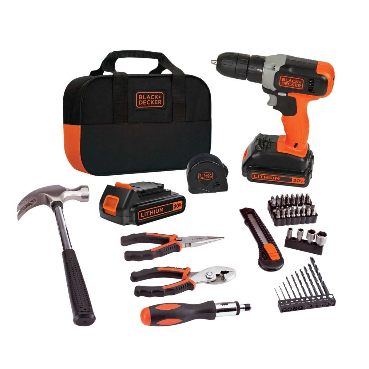 BLACK+DECKER - Kit Taladro atornillador 20V + 54 piezas BLACK+DECKER