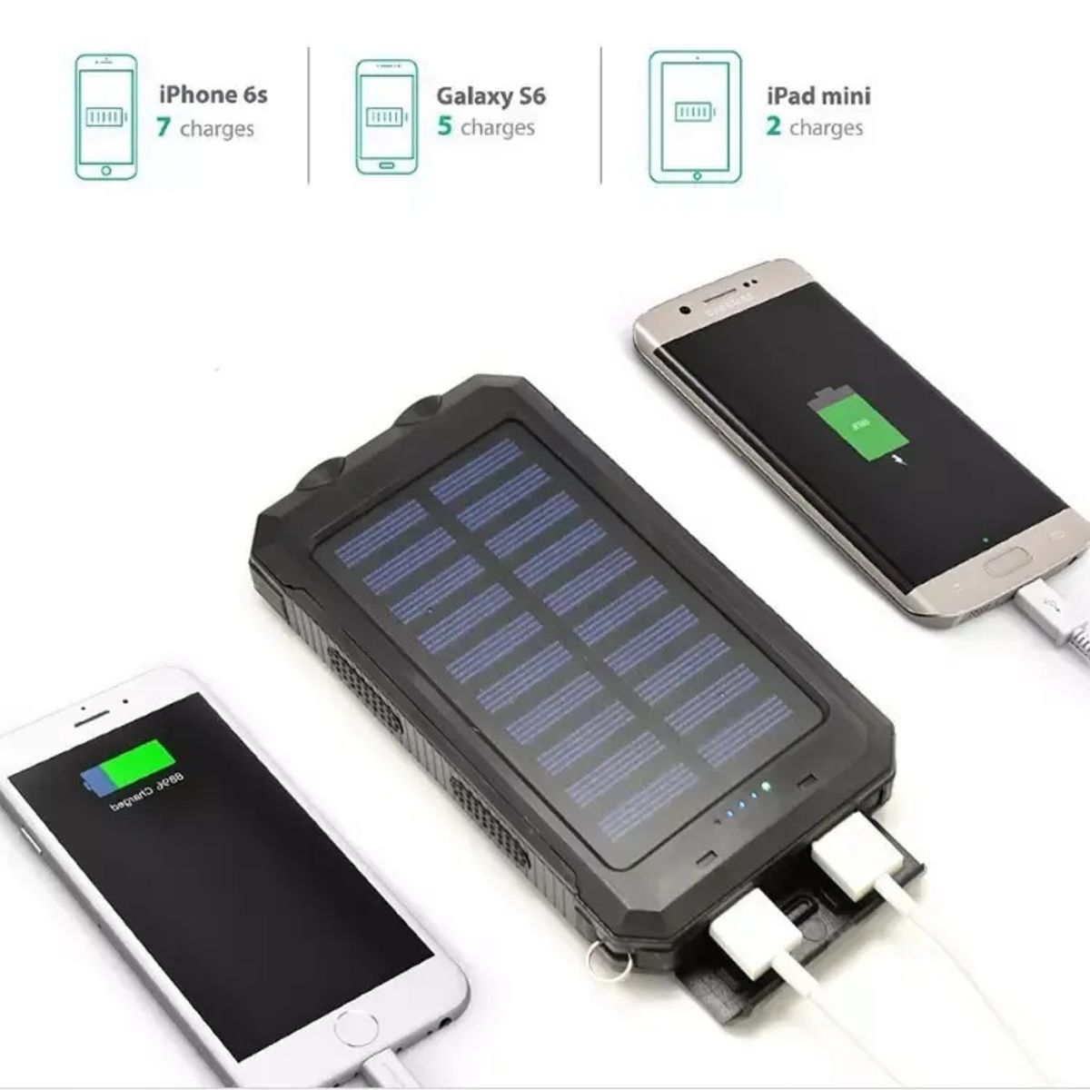 GENERICO - Cargador Solar Portátil 20000mAh Linterna a Prueba de Agua y polvo