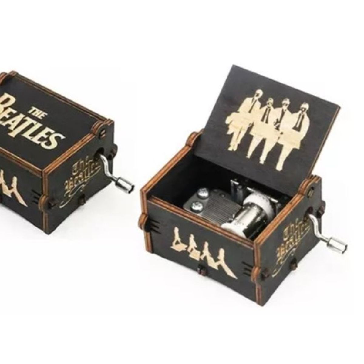 GENERICO - CAJA MUSICAL  THE BEATLES de manivela con  grabado de madera