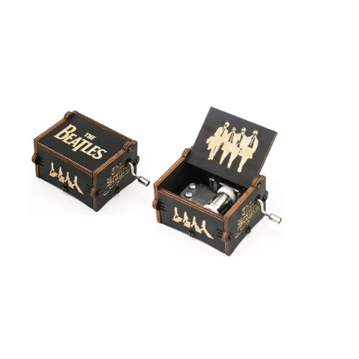 GENERICO - CAJA MUSICAL  THE BEATLES de manivela con  grabado de madera