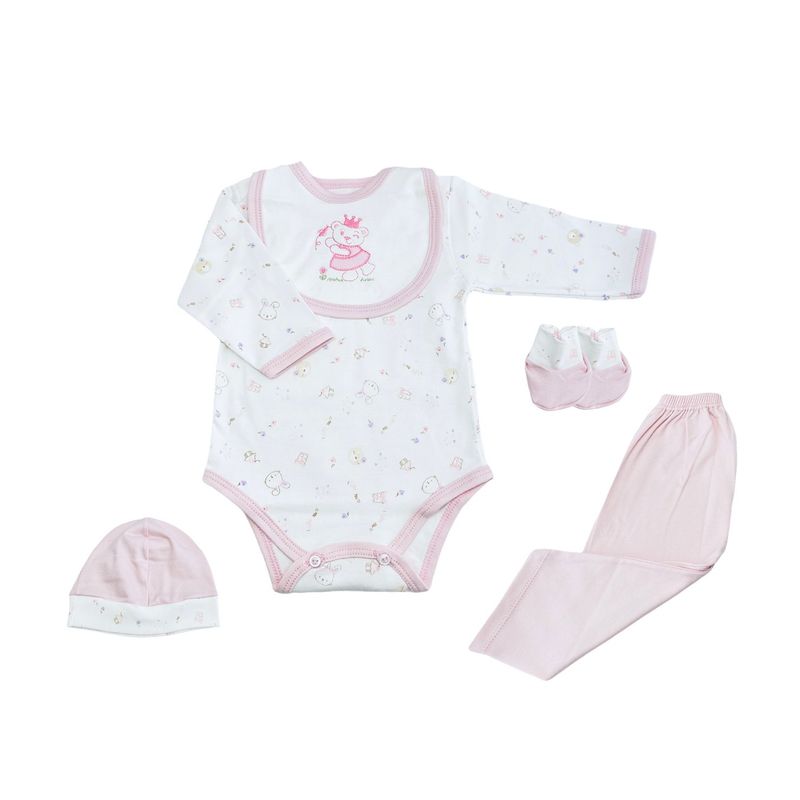 MOONWEAR - Ajuar 5 Piezas Little Princess Rosa Algodón Peruano