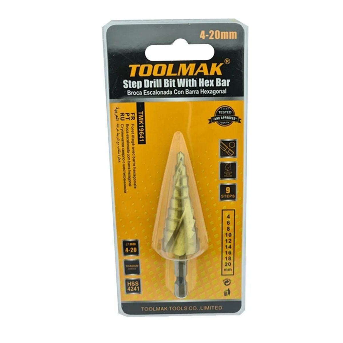 GENERICO - Broca Pino Escalonada Con Barra Hexagonal 4 - 20mm Toolmak