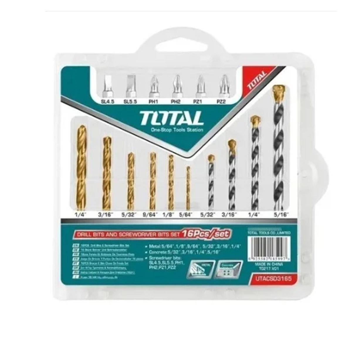 TOTAL TOOLS - Set Puntas Mechas Metal Concreto 16 Piezas