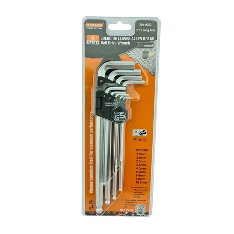 MAKAWA - Kit Set Juego De Llaves Allen Hexagonal 9 Piezas Makawa