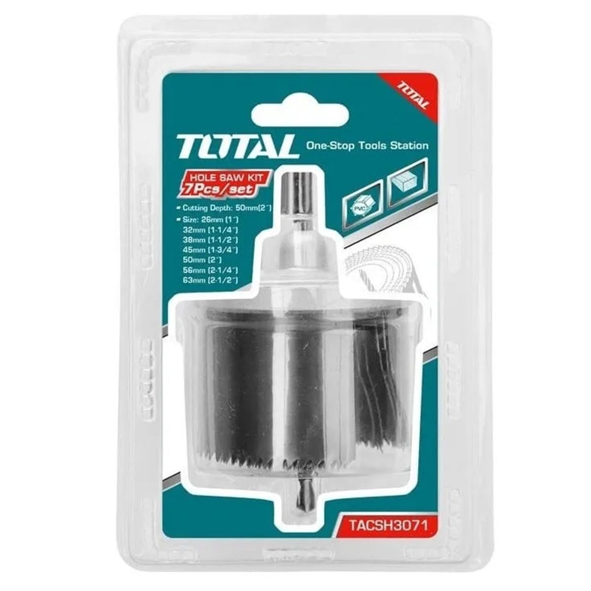 TOTAL TOOLS - Kit Juego Hoja Broca Sierra Copa Para Madera 7 Piezas