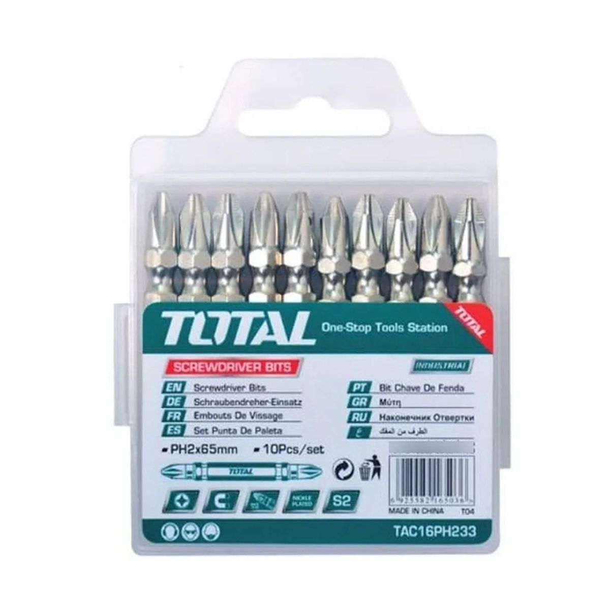 TOTAL TOOLS - Kit Juego Puntas Phillips Ph2 Doble 10 Pcs