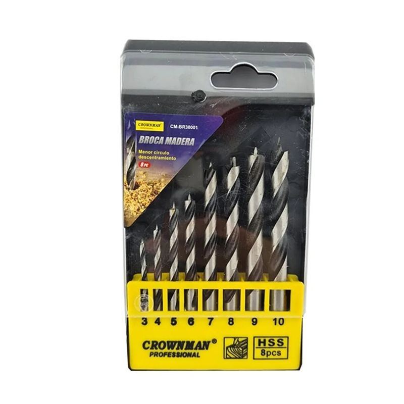 GENERICO - Kit Set Juego Brocas Para Madera 8 Piezas Crownman