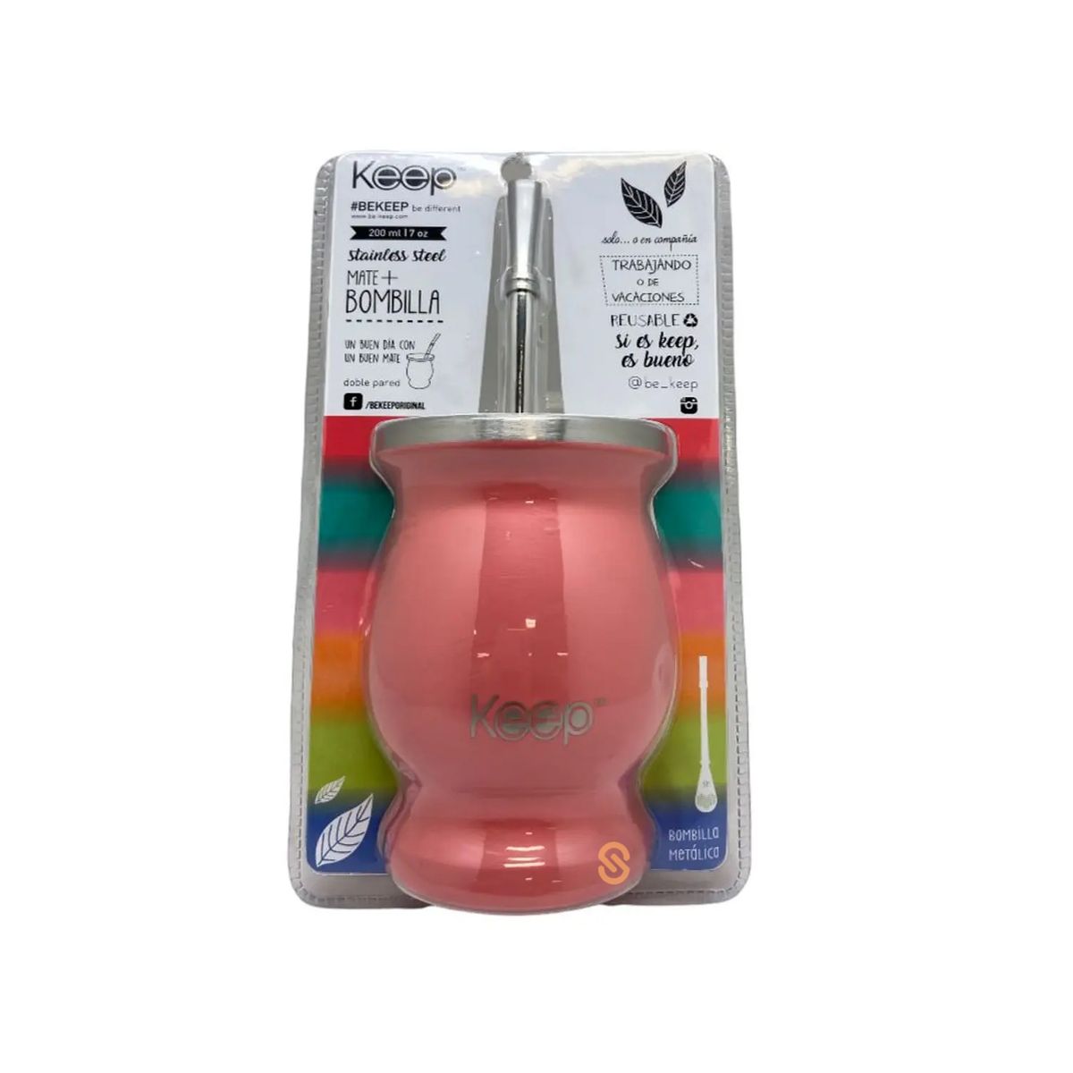 KEEP - Mate Clásico De 200ml Con Bombilla Color Rosado - Shopyclick