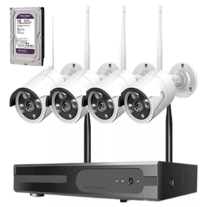 GENERICO - Kit 4 Camara de Seguridad  Inalambricas 2MP con Disco Duro 1 Terabyte 1080P