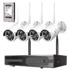 GENERICO - Kit 4 Camara de Seguridad Inalambricas 2MP con Disco Duro 1 Terabyte 1080P