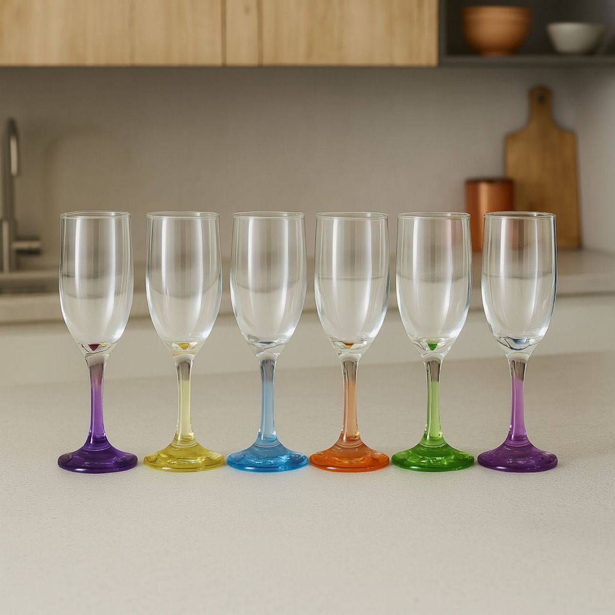 GENERICO - Set de 6 Copas de Champagne Flute Versalles - Colores Vivos y Brilloso