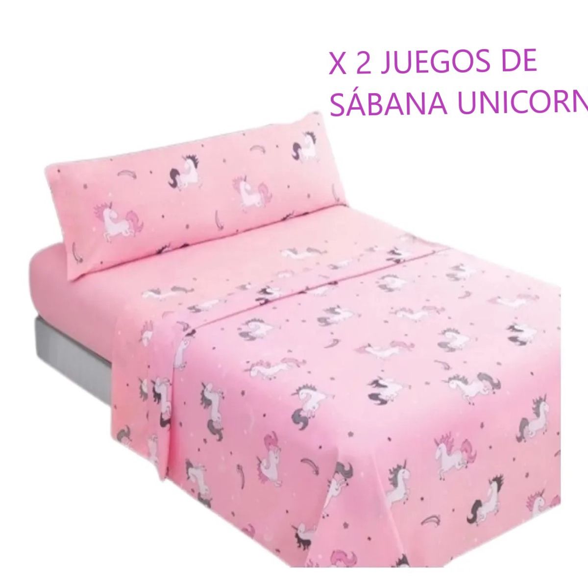 COMPRAPO - 2 Juegos de Sábanas 1.5 Plaza Unicornio Rosa