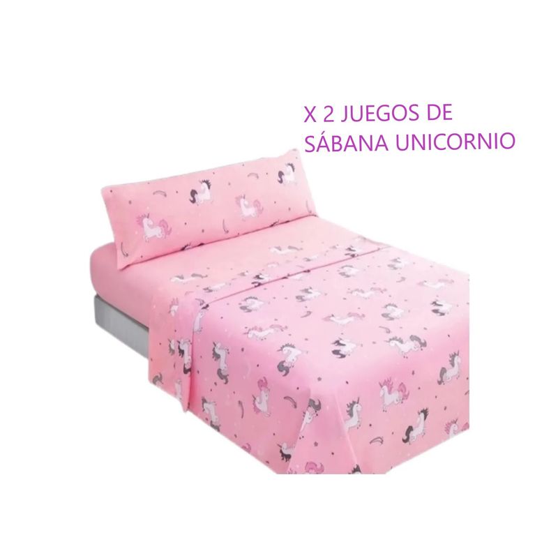 COMPRAPO - 2 Juegos de Sábanas 1.5 Plaza Unicornio Rosa