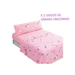 COMPRAPO - 2 Juegos de Sábanas 1.5 Plaza Unicornio Rosa